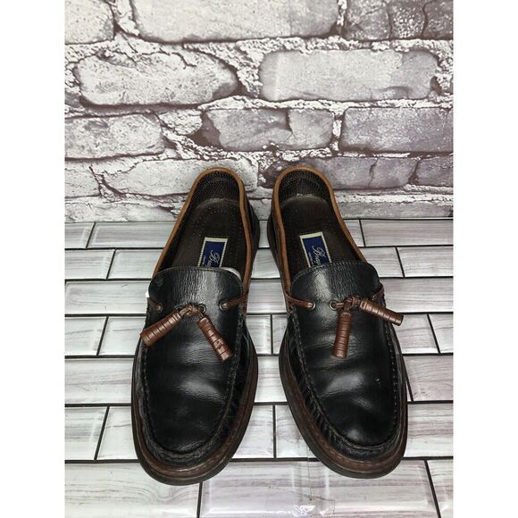 BRAGANO Cole Haan Black Leather Brown Tassel Driving Loafers Men Sz 8.5M US/42EU - Picture 1 of 16